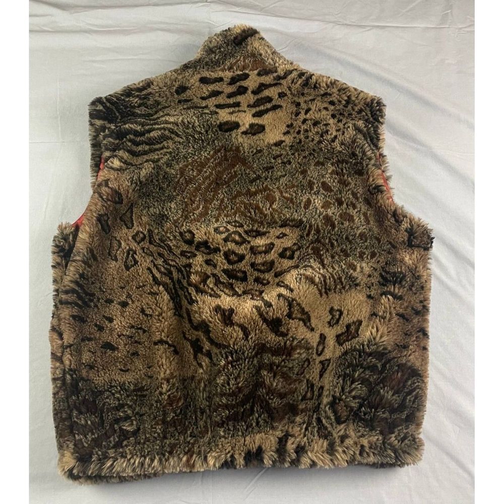 Made In USA Women's Faux Fur Leopard Print Full Zip Vest Brown Sz S Warm Winter - Picture 3 of 7